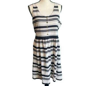 J. Crew Cream and Black Striped Fit And Flare Dress Women's Large